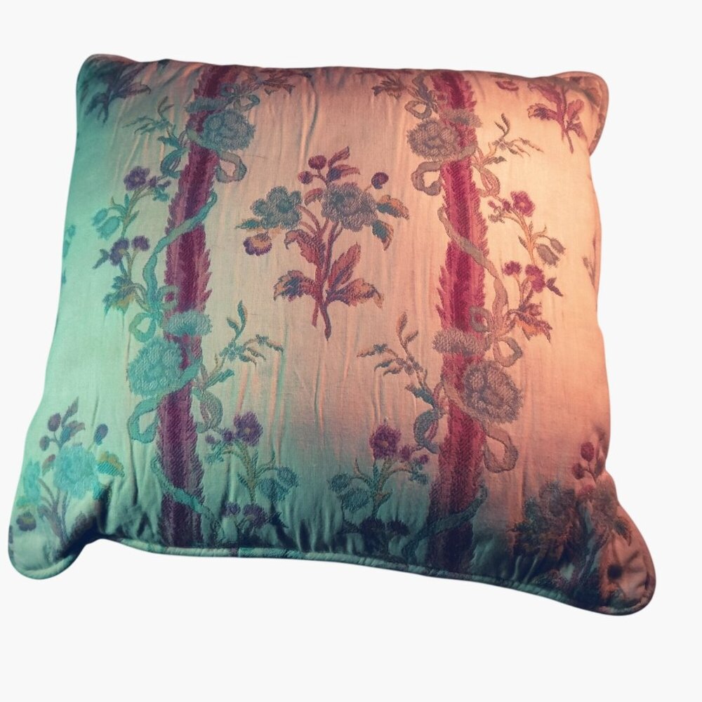 Vintage Floral Brocade Pattern Throw Pillow 1940s 16x16 Grannycore Cottage